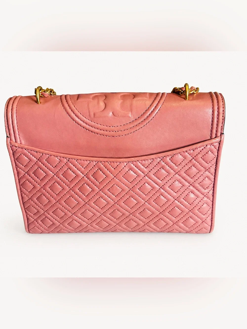 Tory Burch Pink Quilted Leather Fleming Chain Shoulder Bag - Picture 2 of 4